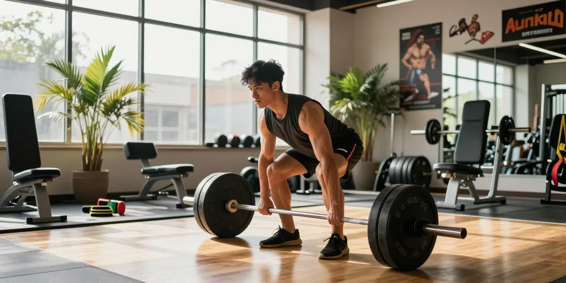 Kraftsportler hebt Gewichte in einem modernen Fitnessstudio und zeigt Engagement für Fitness und Krafttraining im Anabolika Shop Deutschland.