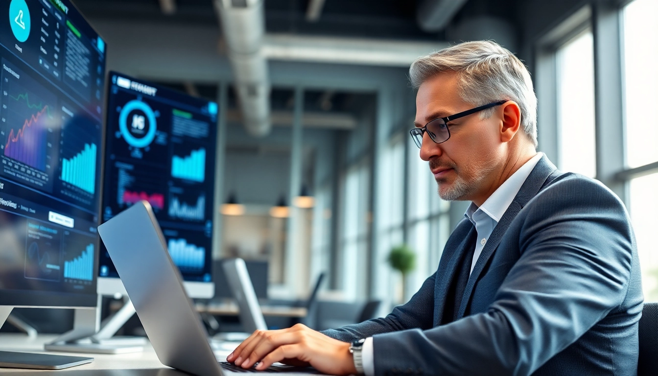 Headhunter IT arbeitet konzentriert an einem Laptop in einem modernen Büro.