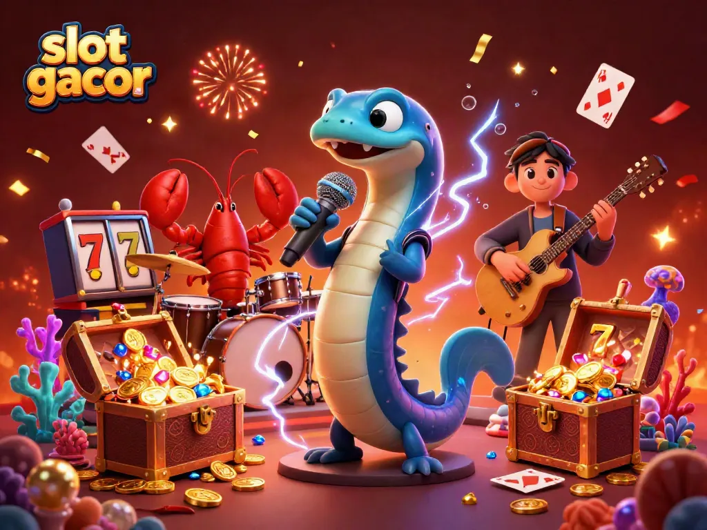 Experience thrilling slot gacor action with a vibrant underwater casino scene featuring an eel DJ.