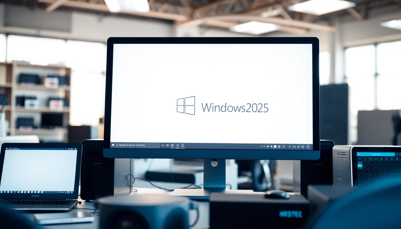Windows Server 2025 Standard Upgrade kaufen: Visualisierung eines modernen IT-Arbeitsplatzes mit Desktop und Server-Interface.