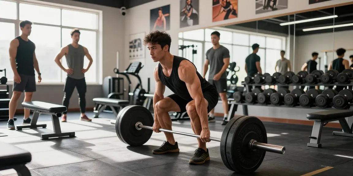 Bodybuilder im Anabolika Shop beim Training mit Gewichten im modernen Fitnessstudio, motivierendes Umfeld und natürliche Beleuchtung.
