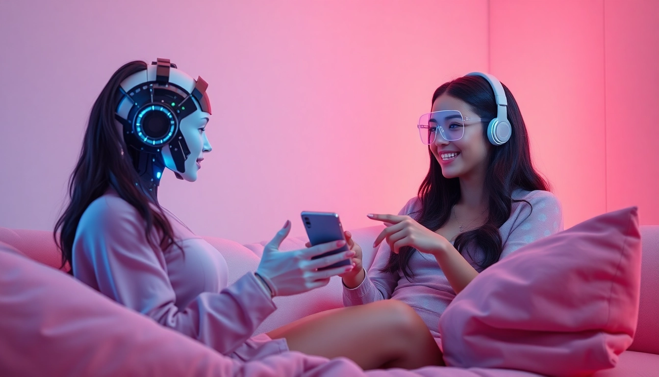 AI sexting interaction between a virtual companion and user in a cozy digital setting.