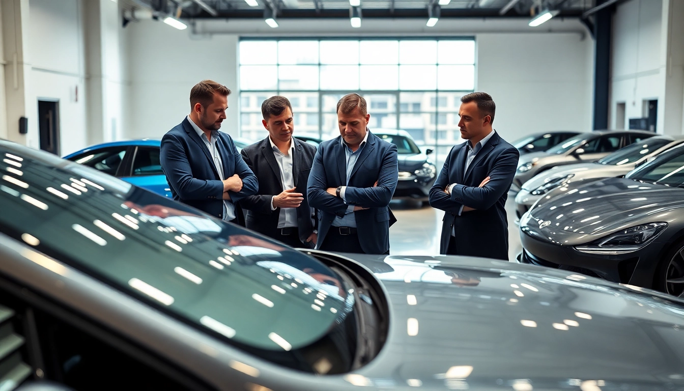 Auto Kufen in action: car enthusiasts inspecting Auto Kufen in a bright workshop.