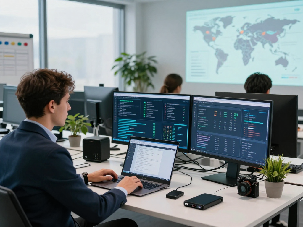Daten- und IT-Sicherheit Dienstleistung provided by an IT specialist in a modern, secure office environment.