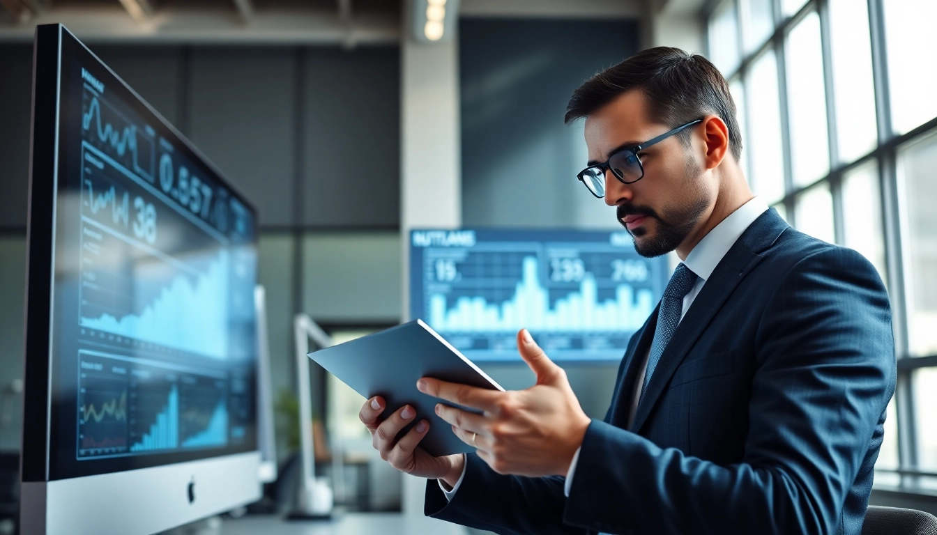 Headhunter Schweiz arbeitet an Datenanalyse im modernen Büroumfeld.