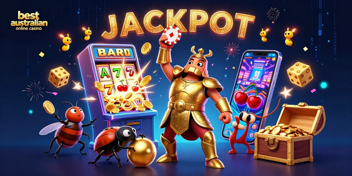 Experience the excitement of the best australian online casino, featuring a dazzling jackpot scene with vibrant characters and elements.